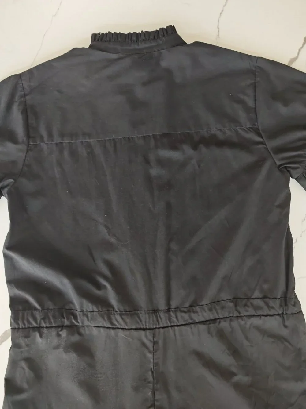 French Connection Black Ruffle Button Front Romper Dress Size 4 | Cinched Waist - Picture 11 of 11